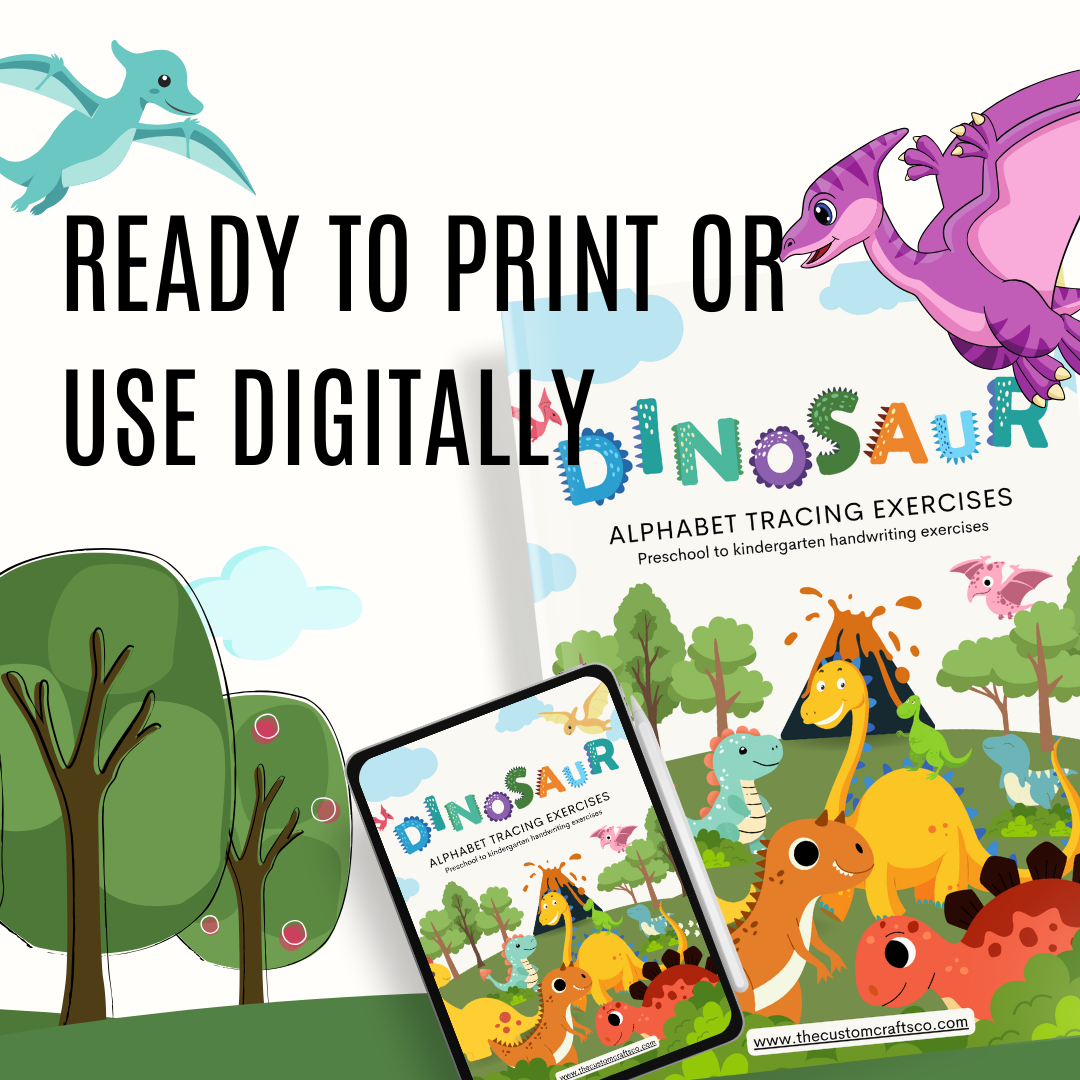 Kids & Toddlers: Dinosaur Alphabet Tracing Exercise Worksheet