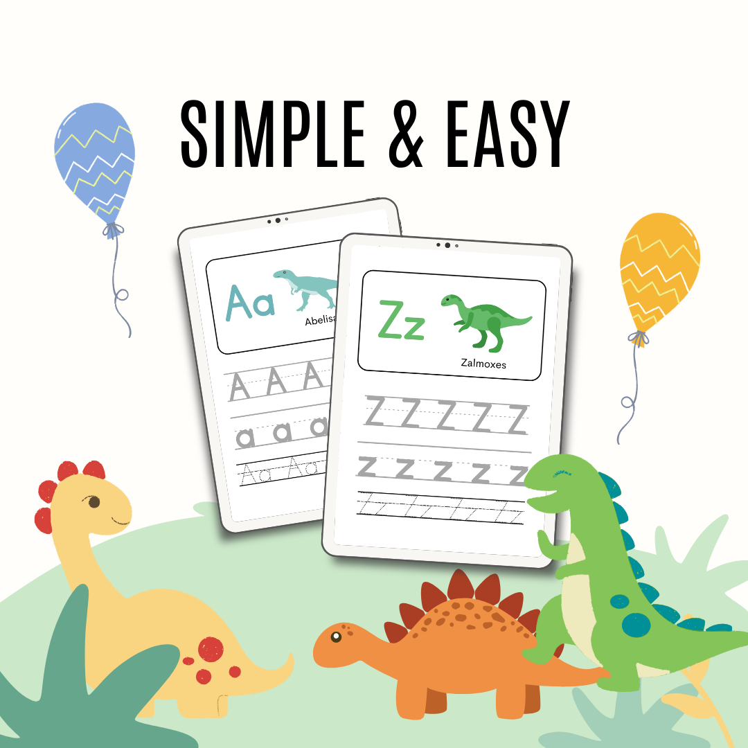 Kids & Toddlers: Dinosaur Alphabet Tracing Exercise Worksheet