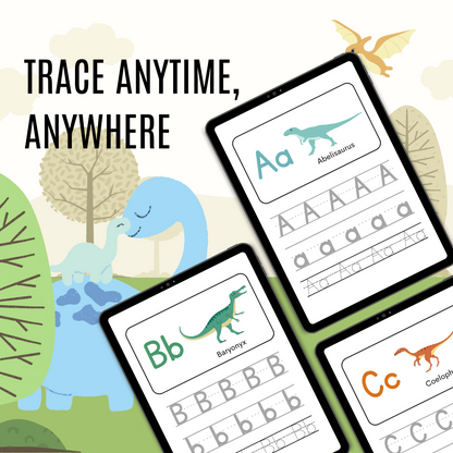 Kids & Toddlers: Dinosaur Alphabet Tracing Exercise Worksheet