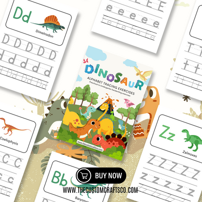 Kids & Toddlers: Dinosaur Alphabet Tracing Exercise Worksheet