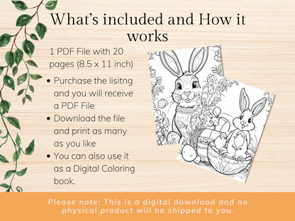 Kids & Toddlers: Printable Easter Bunny Coloring Book with 20 Pages