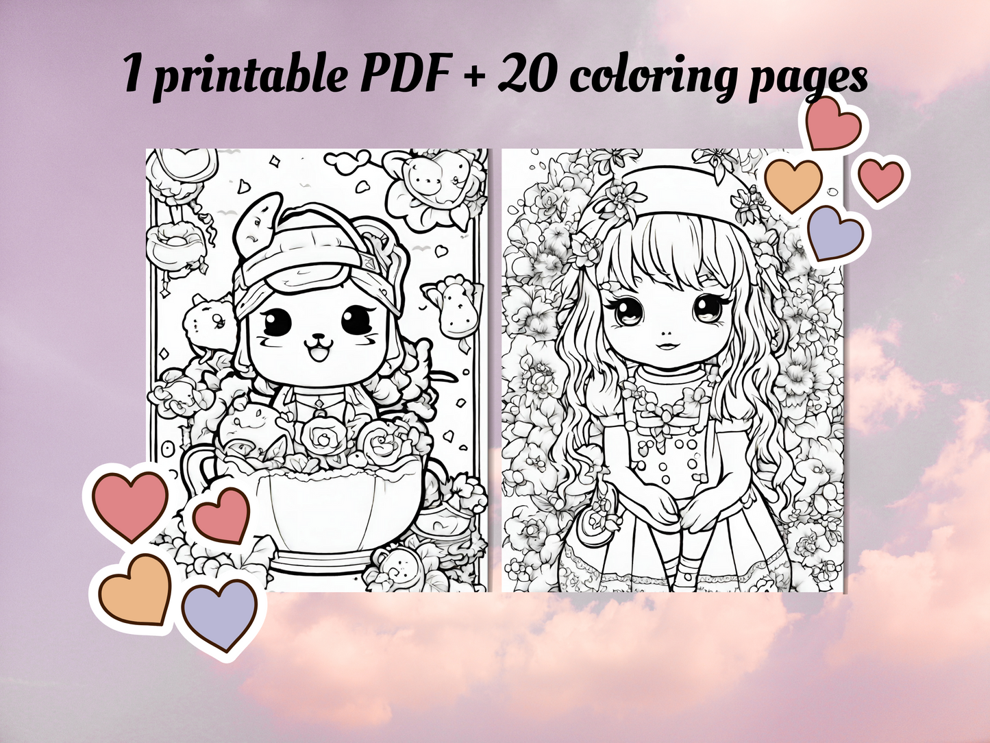 Kids & Toddlers: Printable Kawaii Characters Coloring Book with 20 Pages