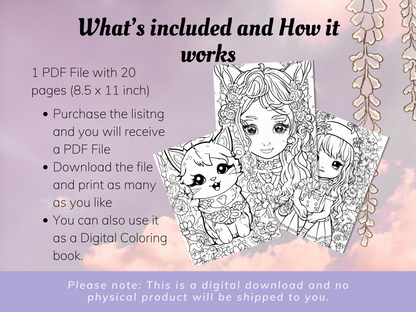 Kids & Toddlers: Printable Kawaii Characters Coloring Book with 20 Pages