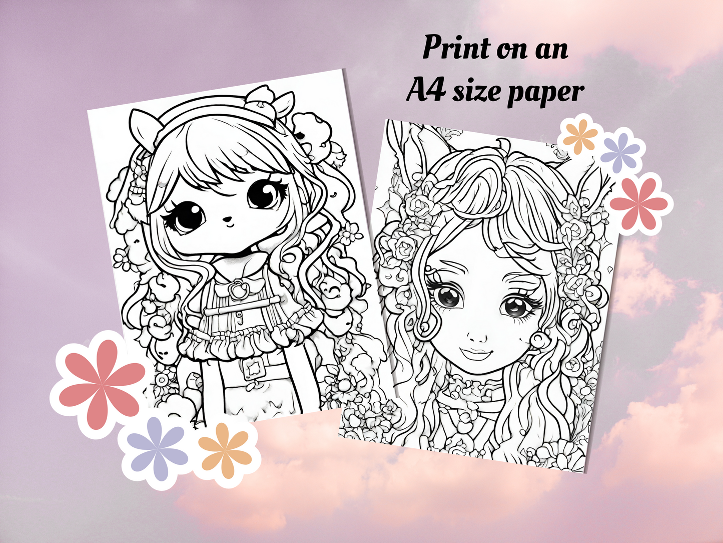 Kids & Toddlers: Printable Kawaii Characters Coloring Book with 20 Pages