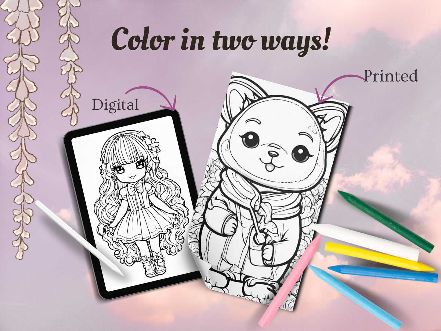 Kids & Toddlers: Printable Kawaii Characters Coloring Book with 20 Pages