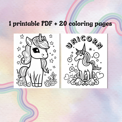 Kids & Toddlers: Printable Unicorn Coloring Book with 20 Pages