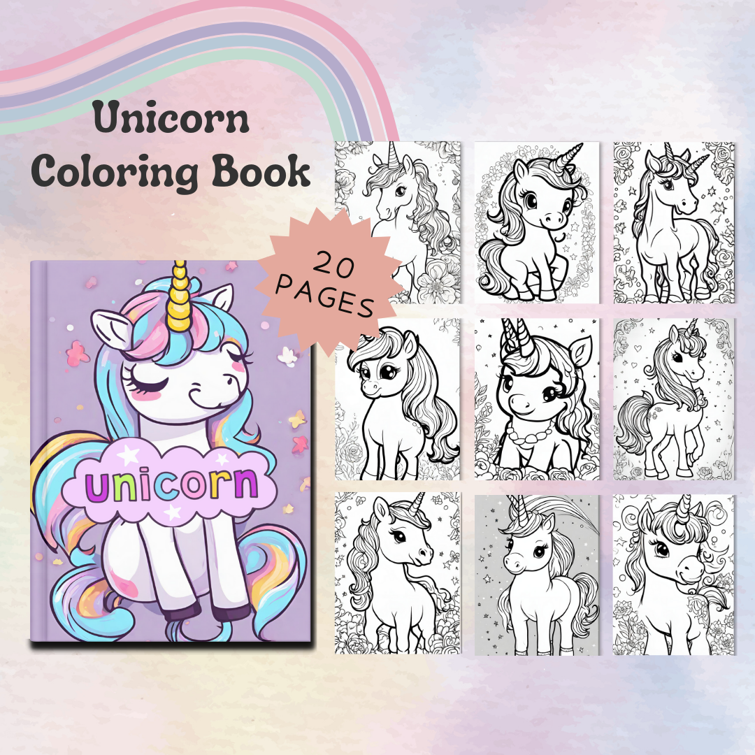 Kids & Toddlers: Printable Unicorn Coloring Book with 20 Pages
